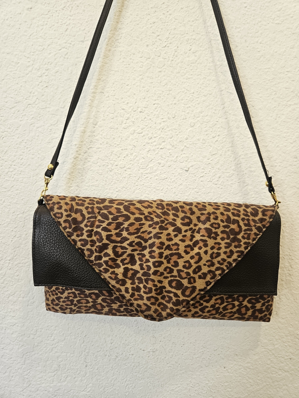 Vintage Braciano Leopard Print Envelope Convertible Shoulder Bag